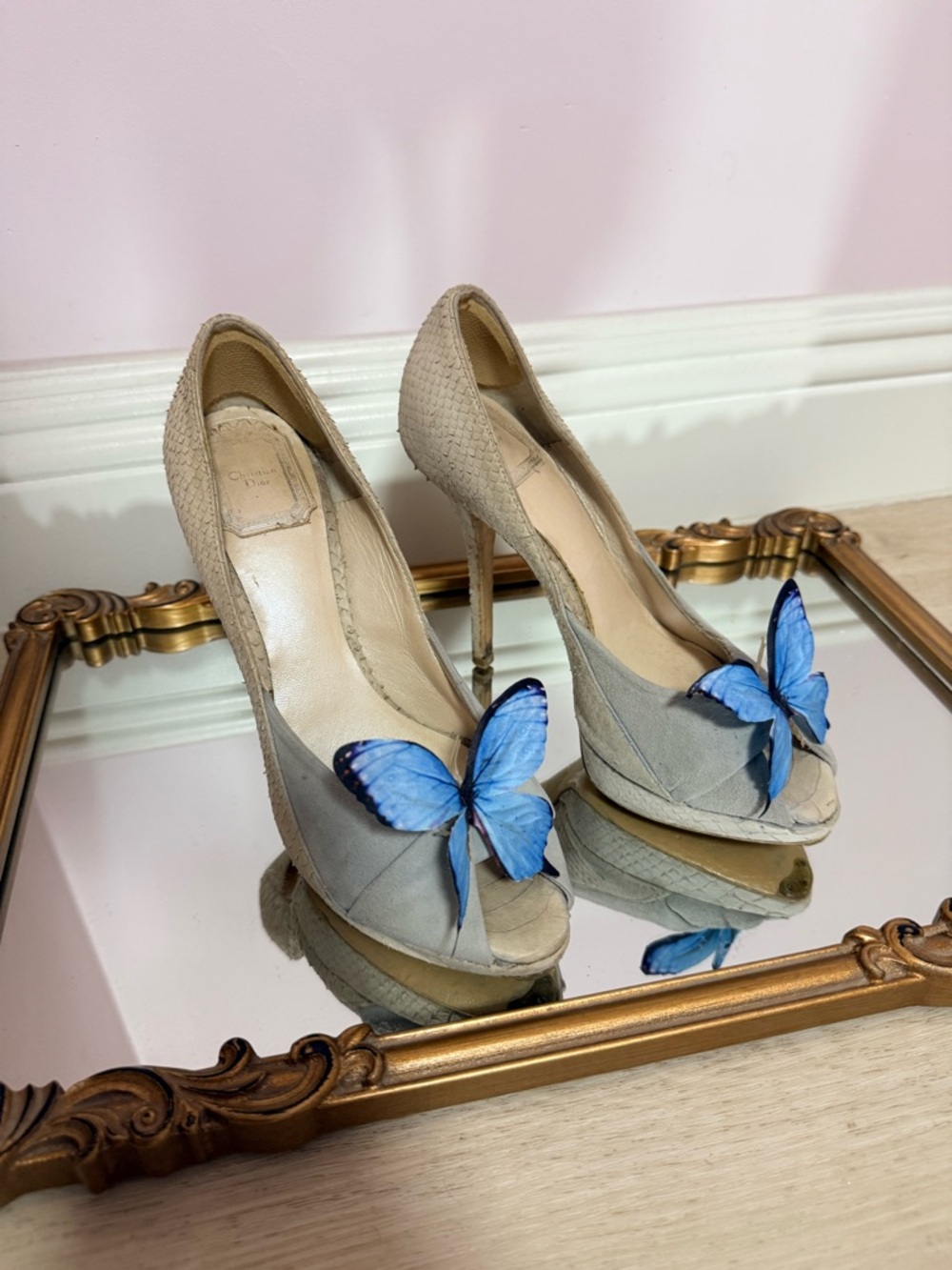 Christian Dior Heels pump shoes orchid flowers size 36.5 6.5 Y2K Carrie Bradshaw